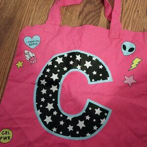 Justice girls NWT pink monogram "C" tote bag